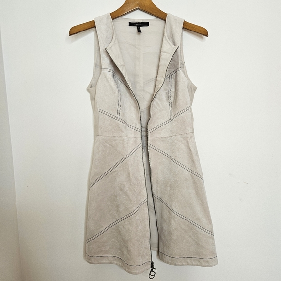 BCBGMAXAZRIA Alaina Cream Faux Suede Zip Mini Dress - Picture 6 of 7